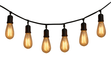 Edison string lights bringing warm ambient glow for festive outdoor decoration on transparent background