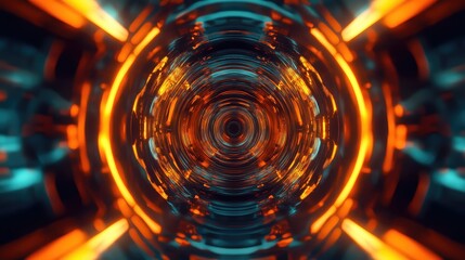Abstract glowing tunnel transmitting digital data and energy