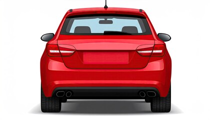 Rear View of a Red Car on White Background.