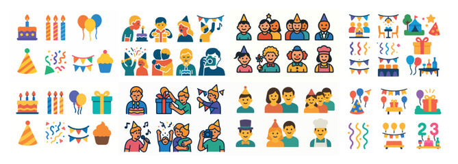 Obraz premium Colorful birthday celebration icons collection