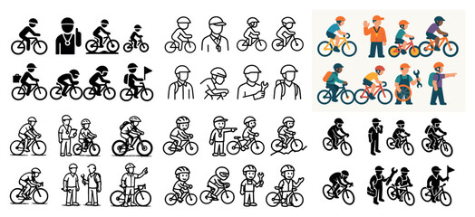 Obraz premium Diverse cyclists in various outfits and roles