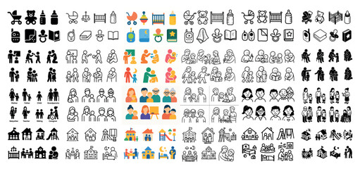 Fototapeta premium Diverse family and childcare icons collection