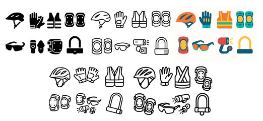 Bicycle safety gear icons and illustrations