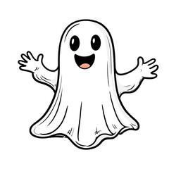 Obraz premium Cartoonish White Ghost with Joyful Expression on Isolated White Background