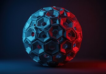 An intricate geometric sphere crafted from multiple connecting pentagonal panels, representing complex design and fundamental structural principles ,digital ,panel ,science