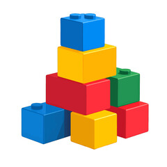 Obraz premium Colorful Building Blocks Stacked on White Background in Isometric View Forming a Small Tower