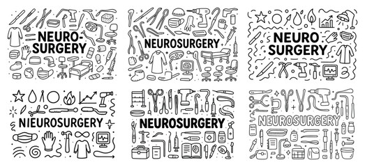 Fototapeta premium Neurosurgery tools and concepts doodle set