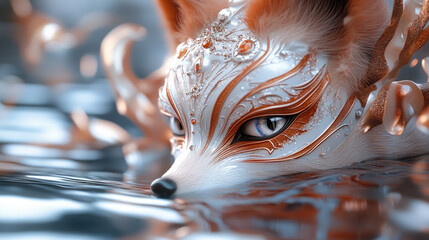 Italian Brainrot, surreal 3D fox in Venetian carnival mask during Venice festival, neon chaotic humor, whimsical maximalist meme art, copy space