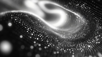 Flowing digital data particles creating an abstract wave network