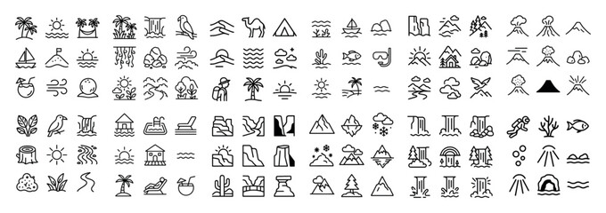 Minimalist nature and travel icon set
