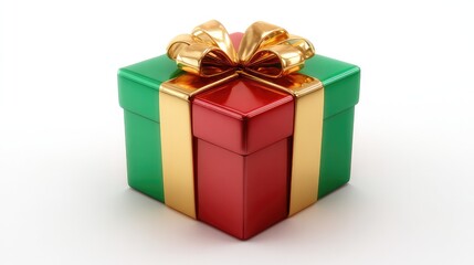 Obraz premium The red and green gift box, tied with a gold ribbon bow, is perfect for celebrating Christmas, holidays, and special occasions, making it a wonderful surprise gift.