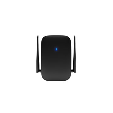 Modern black WiFi extender with blue indicator light