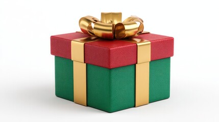 Obraz premium The red and green gift box, tied with a gold ribbon bow, is perfect for celebrating Christmas, holidays, and special occasions, making it a wonderful surprise gift.