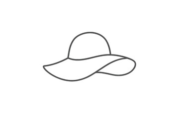 Minimalist sun hat line art icon representing summer holidays, femininity, and beach style with a transparent background