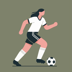 Illustration of a female soccer player in motion, running with a ball, showcasing athleticism and sports activity.