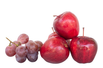 red apples and bunch of red grapes isolated on white background