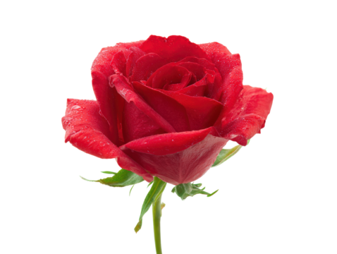 Beautiful red rose with water droplets, symbolizing love and passion, vibrant and fresh