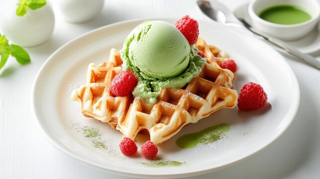 Matcha Waffle with Ice Cream
