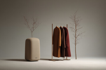 in tranquil environment robots gather clothing that reacts to surrounding sounds creating unique fashion experience