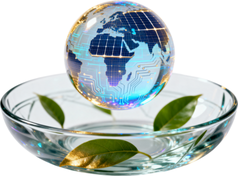 지구본 모양의 친환경 에너지와 기술의 융합