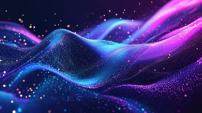 Abstract flowing particle waves creating digital data background