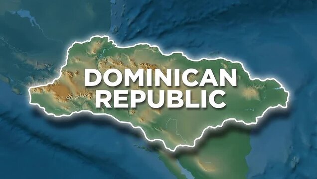 Map of the Dominican Republic, highlighting the country's geography and name in a vibrant, artistic depiction, showcasing its unique shape