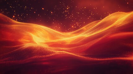 Flowing golden particle wave abstract digital background