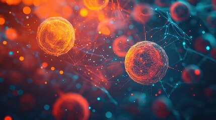 Abstract glowing cells forming a biological network