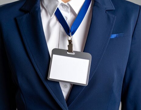 Blank ID Badge on Business Attire, Close-Up