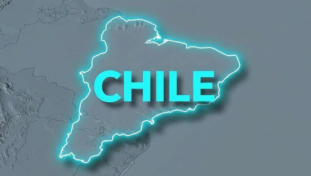 Chile A 3D rendered map with a vibrant, glowing outline, highlighting the country's unique geographical shape and prominent location in South America