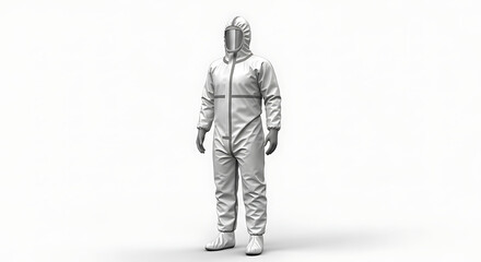 Obraz premium Full body shot of a person wearing a white hazmat suit with a visor on a white background ai generated