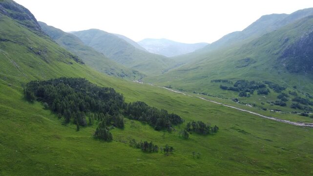 Aerial view of Glen Etive - filming location of SkyFall - Scotland, UK