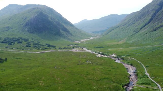 Aerial view of Glen Etive - filming location of SkyFall - Scotland, UK