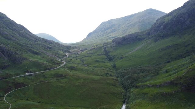 Aerial view of Glen Etive - Skyfall location - Scotland, UK