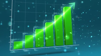 Green Bar Graph Growing Upward, Representing Financial Success Data - Powered by Adobe