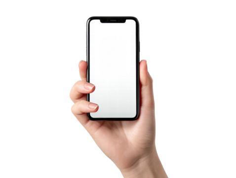 Person holding smartphone with blank screen, showcasing modern design and sleek appearance. hand is positioned prominently - Powered by Adobe