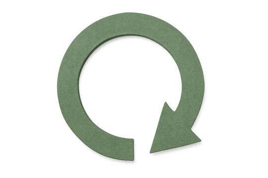 Green felt arrow forming a circular symbol, illustrating concepts of recycling, reuse, and environmental protection