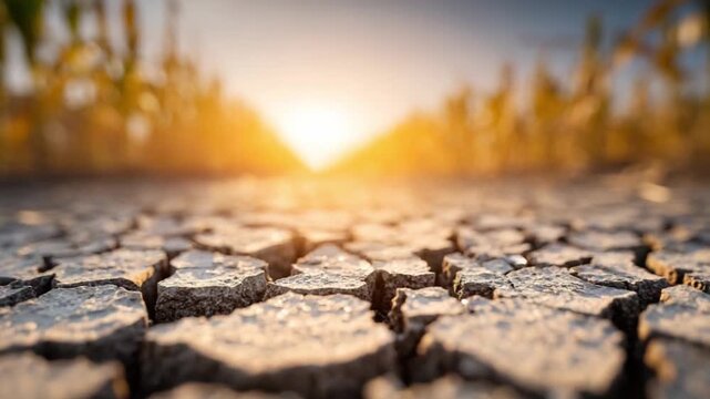 Global Warming: A stark view of cracked earth under a blazing sun, a potent symbol of global warming, climate change, and the urgent need for environmental conservation.