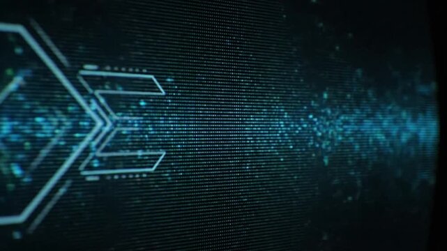 a high resolution digital glitch background with floating blue and green pixel particles soft crt scanline distortion subtle analog video noise and smooth motion graphics overlay forming a cyber inter