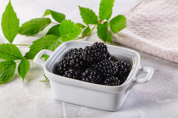 Raw sweet juicy blackberry in the bowl