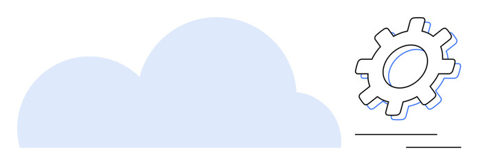 Soft blue cloud and mechanical gear depicting the synergy of cloud technology and system integration. Ideal for IT innovation, cloud services, development, engineering, network, automation, simple