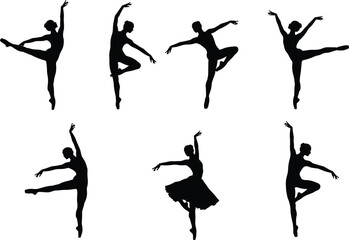 Ballet dancers in elegant poses, classical dance, performance art, grace, movement, choreography flat vector illustration