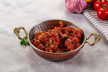 Roasted chicken hearts with vegetables