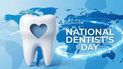 National dentists day illustration with tooth and world map background