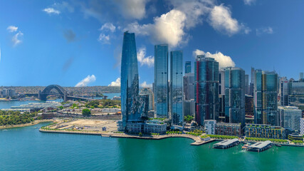 Fototapeta premium 18 November 2025 Panoramic night view of Sydney Harbour and City Skyline of NSW Australia beautiful colourful skies on a beautiful spring day