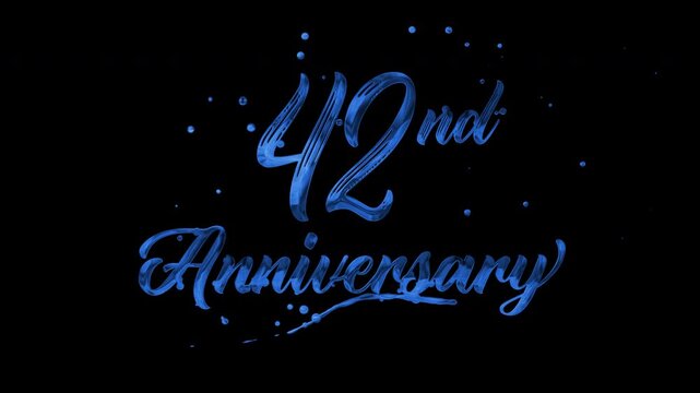 42nd anniversary text animation in blue metallic effect. suitable for celebrating special occasions, invitations, anniversary cards and social media. Includes alpha channel for any background.