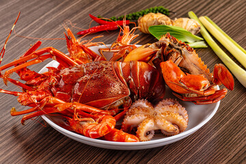 Seafood plate - lobster, crab, prawm octopus