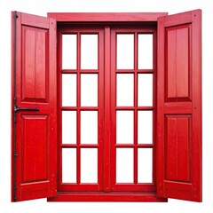 Obraz premium Red Wooden Window with Open Shutters - A Classic Architectural Detail.