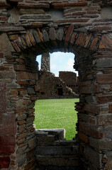 Ruins of the Earls Palace landmark in Kirkwall, Orkney, a moody historic 16th-century Renaissance...