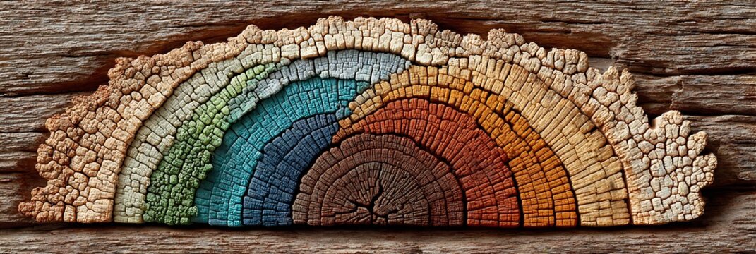 Tree rings labeled with stages of emotional resilience over time in warm neutrals - Powered by Adobe